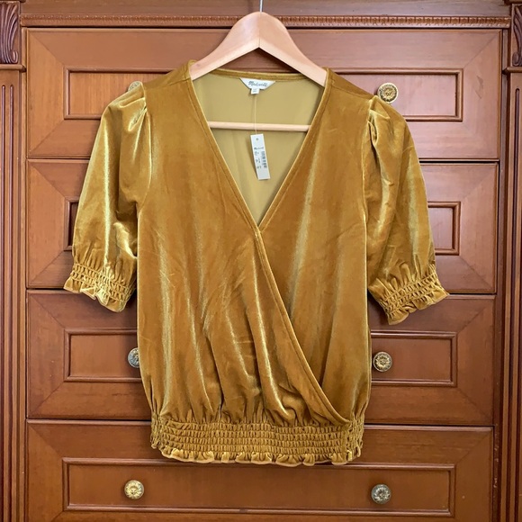NWT - Madewell Velvet Smocked Crossover Top - Picture 5 of 7